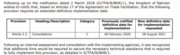 Extract from Bahrain's notification