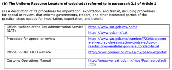 Extract from Mexico's notification