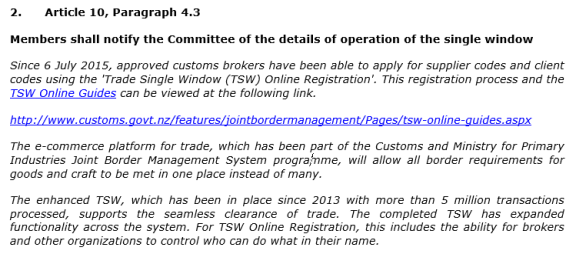 Extract from New Zealand's notification