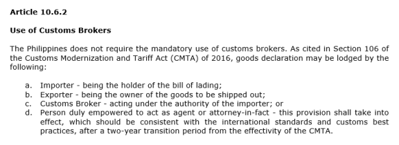 Extract from Philippines' notification