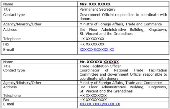 Extract from St Vincent and the Grenadines notification