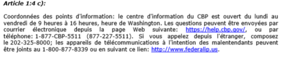 Extrait de la notification des Etats-Unis